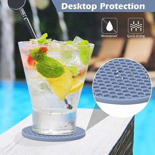 6-Piece Silicone Drink Coasters with Holder 1