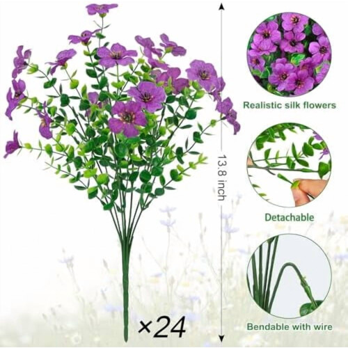 UV-resistente kunstige blomster lilla 24 bundter 1