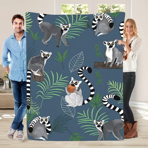 1 τεμάχιο κουβέρτα φανέλας Tropical Rainforest Lemur – Μαλακή, ζεστή, για όλες τις εποχές, 2
