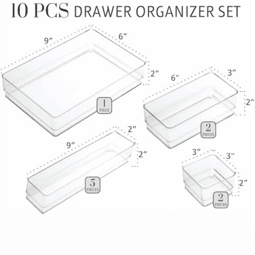 Set di 10 organizer per cassetti trasparenti impilabili 2