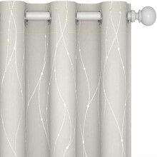 Beige Room Darkening Curtains, Wave Dots Silver Print, 42x63", Grommet Top, Set of 2 – Living Room, Bedroom, Office, Nursery