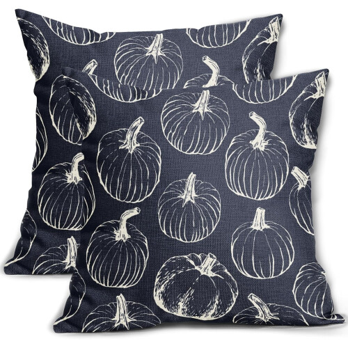 Fodere per cuscini autunnali con zucche nere, 45x45 cm, set da 2