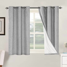 100% Blackout Linen Curtains with White Thermal Liner, Grommet Top, Dove Gray (2 Panels, 42x45")