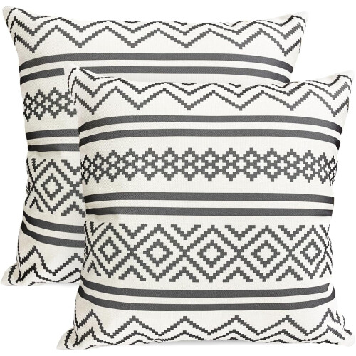 Conjunto de 2 capas de almofada de linho com bolinhas pretas, 45x45cm (18x18 polegadas).