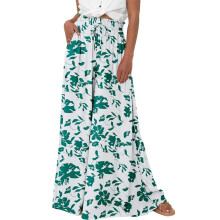 Pantaloni de vară pentru femei, pantaloni largi cu talie înaltă elastică, cu buzunare, stil boho, pantaloni palazzo pentru plajă, pantaloni