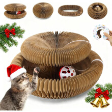 Klösträd för katt i kartong, rund, hopfällbar med klockboll, 1 st