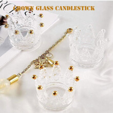 JUNXIAO Crown Glass Candle Holder – Elegant Golden Tea Light & Votive Holder for Wedding, Party, Dinner, Home Decor