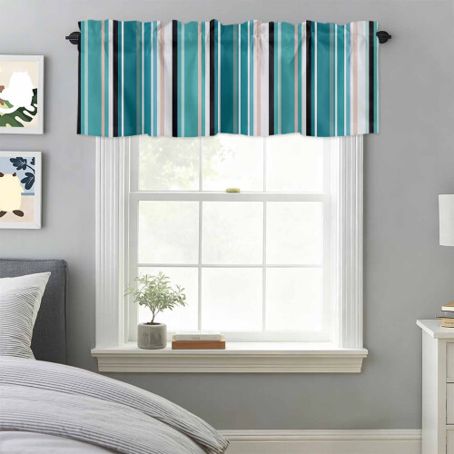 Geometric Vertical Stripes Rod Pocket Valance Blue Teal