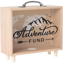Houten spaarpot voor reisgeld, 8x7,3x2,8 inch