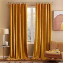 Velvet Blackout Curtains 2 Panels, Mustard Yellow, 52x72", Thermal Insulated, Rod Pocket & Back Tab, Compatible with Standard Rods