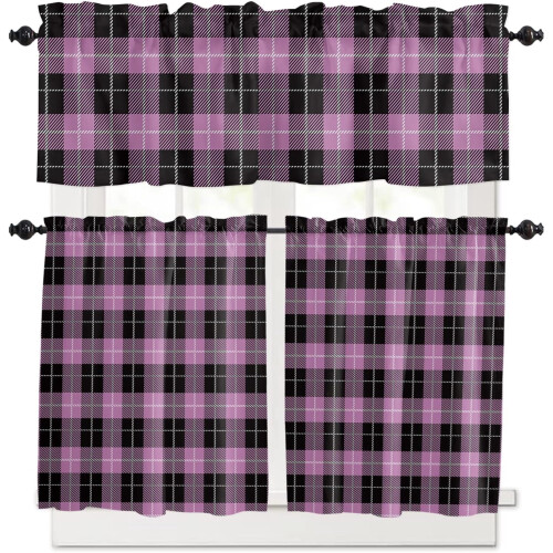 Tacar Cuirtíní Cistine Gingham 3 phíosa le Valans 1