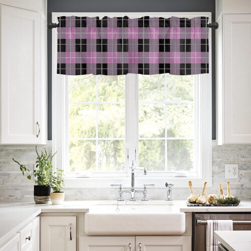 Tacar Cuirtíní Cistine Gingham 3 phíosa le Valans 2