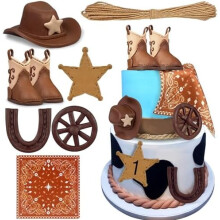 Cowboy Cake Decorations Cowboy Hat and Boot Cake Toppers Western Cowboy Cowgirl Birthday for Western Theme Party Favors Supplies (Brown)