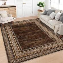 Modern Washable 5x7 Rug, Soft Non-Slip Low-Pile Carpet for Living Room, Bedroom, Dining Room, Nursery & Playroom – Red Brown