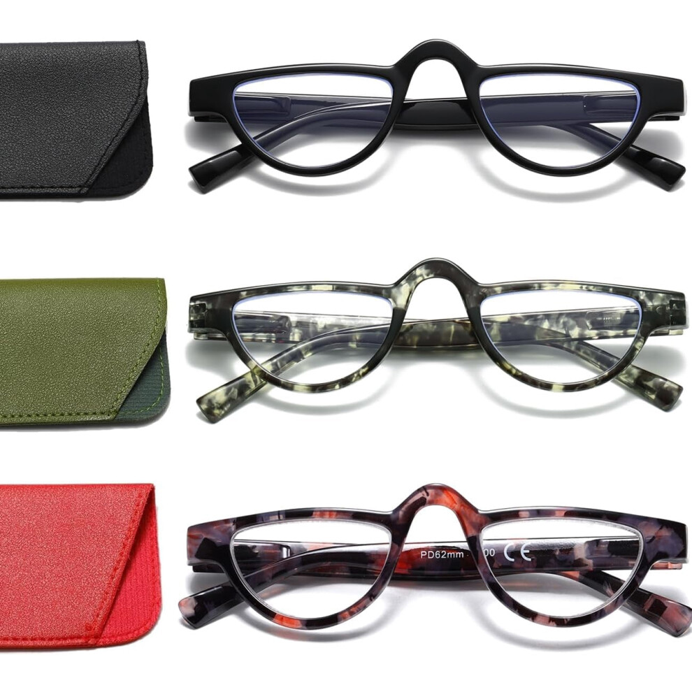Reading Glasses Plastic Retro Half Moon Frame 3 Pairs +2.5