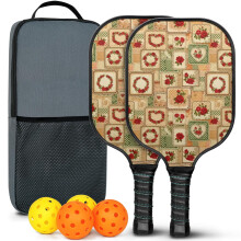 Pickleball Paddles Set with Floral Fiberglass Rackets, 2 Balls & Bag – Compatible with Indoor/Outdoor Play