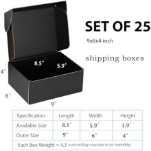 Small Shipping Boxes 9x6x4" (25 Pack) – Sturdy Black Corrugated, Recyclable, for Ecommerce & Mailing
