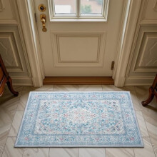 Washable Entry Rug 2x3, Blue Small Area Rugs Non Slip, Indoor Low Pile Carpet with Rubber Backing for Bathroom Kitchen Entryway Office