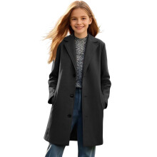 Girls Solid Color Long Wool Coat Lapel Button Outerwear with Pockets Fall Winter Vacation Casual Wear for Kids 5-14 Years(Black,7 Years)