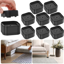 8Pcs Black Plastic Furniture Risers – Nonslip, Adjustable, Stackable Bed/Table Lifters Compatible with Chairs, Sofas, Cabinets