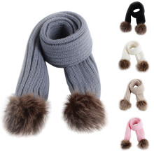 Fashion Kids Winter Scarf Warm Knitted Raccoon Dog Ball Double Ball Baby Scarf Neck Warmer Winter Ski Scarf for Kids Girls Boys,Black