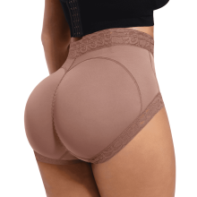 [Modelador com Efeito Levanta Bumbum] Shorts Modeladores de Cintura Alta | Calcinha Modeladora Feminina com Compressão e Detalhe em Renda, Suporte