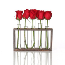 Vase en forme de tube Ă essai en verre avec cadre en bois (lot de 5)