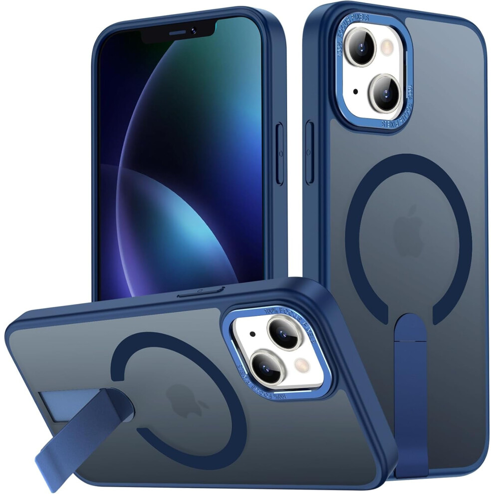 Iphone 14 Case With Kickstand & Magsafe Compatible – Anti-Slip, Shockproof, Military-Grade, Slim Translucent Magnetic Case (Blue) Blue 9159805758737