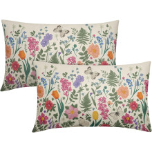 Capas de Almofada Lombar Vintage com Estampa Botânica, 30x50cm, Conjunto com 2 Unidades, Estampa Floral de Borboletas, Capas de Almofada Decorativas