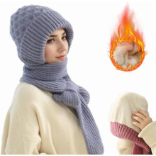 Women's Knitted Hooded Scarf with Windproof Fleece Lining