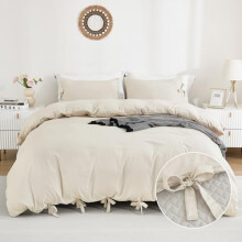 Beige Duvet Cover Set Full 79x90 Inch 3-Piece Washed