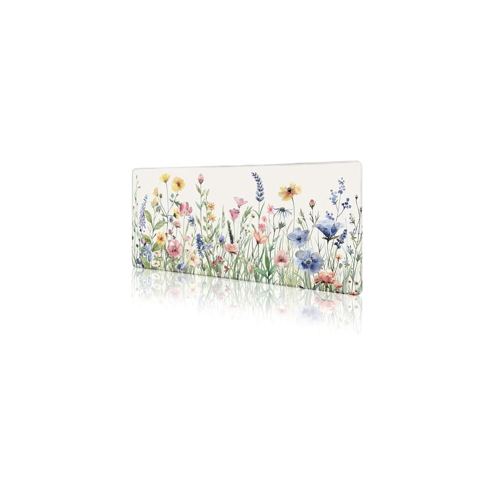 Flower Mouse Pad Desk Mat 31.5X11.8 In Stitched Edges White 9132278222530