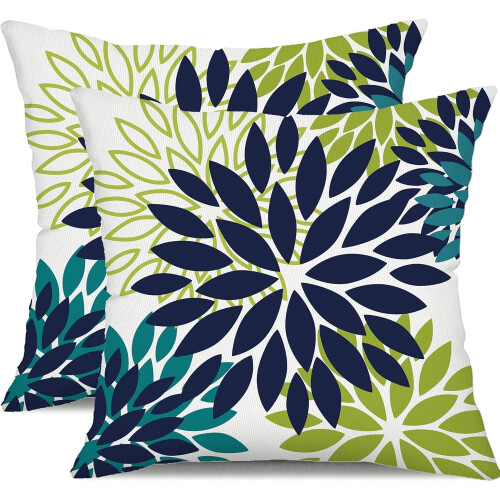 Fodere per cuscini floreali blu e gialle, set da 2 pezzi, 45x45 cm (18x18 pollici).