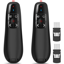 Wireless PowerPoint Remote Clicker w/ Red Pointer, 100ft Range, USB Plug & Play, Ergonomic, Compatible with PPT
