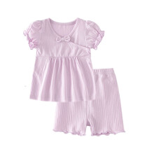 Peuter/baby meisjes outfit lente/zomer effen katoenen T-shirt met ruches, korte mouwen en shortje, schattige kleding set voor 0-6 maanden