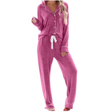 Damespyjama's met lange mouwen, knoopsluiting, V-hals, zachte loungewear, maten M-3XL