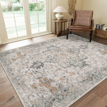2x5 Runner Rugs for Hallway – Machine Washable, Non-Slip, Low-Pile Vintage Rug, Blue Brick Red, Compatible with Home Office & Kitchen