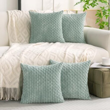 Ensemble de 4 housses de coussin décoratives Aqua 45 x 45 cm en velours côtelé pour lit, canapé, salon, housses de coussin carrées douces
