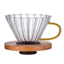Reusable Glass Coffee Filter Cup Homemade Over Funnel Coffee Maker with Wood Holder Large with Handle