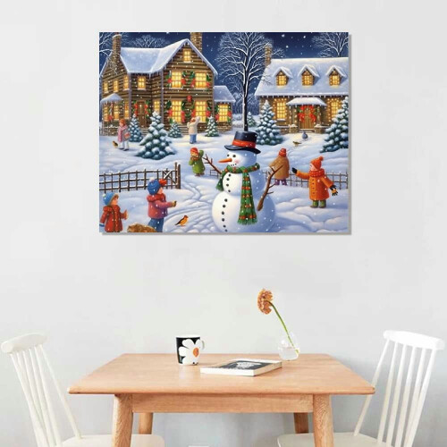 Lighted Christmas Tree & Snowman Canvas Wall Art 1