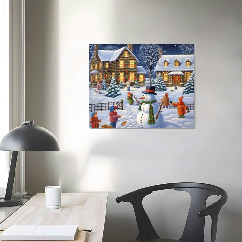 Lighted Christmas Tree and Snowman Canvas Art 2