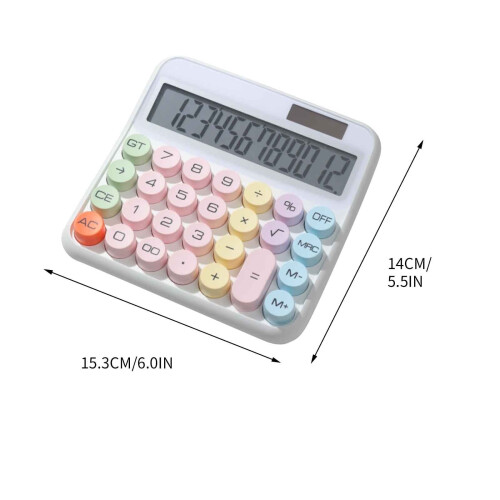 Calculadora de mesa de 12 dígitos com energia solar, compatível com escritório, exames e informática – branca, modelo Macron. 2