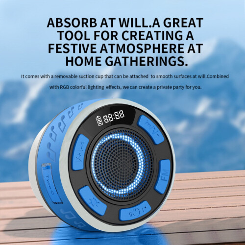 Bluetooth Shower Speaker IP7 Waterproof with RGB Light and 2
