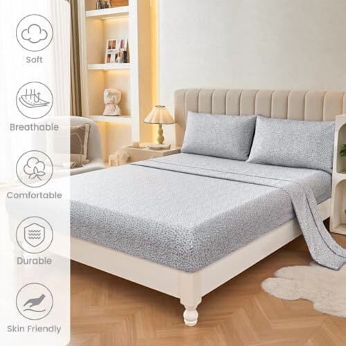 Silver Grey Cheetah Print Twin Bed Sheet Set Microfiber 1