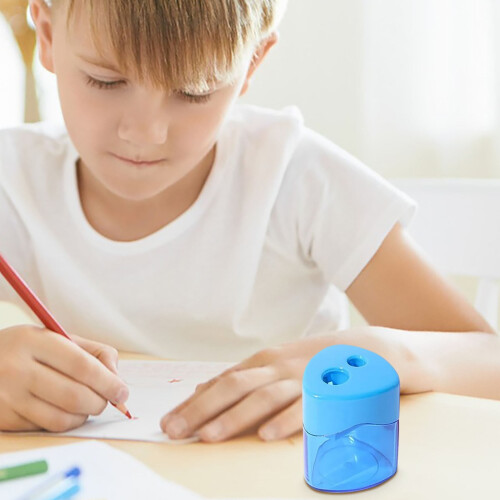 Temperamatite con coperchio, portatile, a doppio foro, in plastica, compatto, colorato, per casa e ufficio. 2
