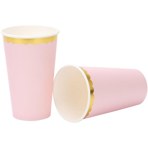 Ροζ ποτήρια μιας χρήσης 16oz με χρυσό περίγραμμα (30 τεμάχια) 1