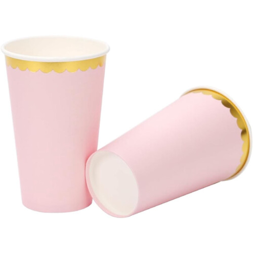 Ροζ ποτήρια μιας χρήσης 16oz με χρυσό περίγραμμα (30 τεμάχια) 2