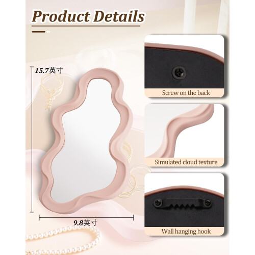 Pink Asymmetrical Wall Mirror Modern Wavy Design 1 Piece 2
