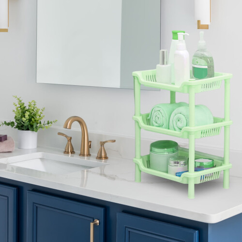 Summer Savings Clearance! Rectangular Three-layer Storage Rack Bathroom Plastic Storage Rack Bathroom Kitchen Storage Rack Floor Standing Rack 2