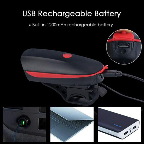 Ensemble éclairage et klaxon de vélo rechargeable USB Fineed 250 lumens 2